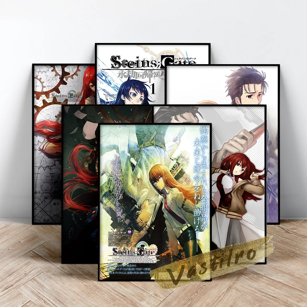 Steins Gate Poster, Japan Manga Role Painting, Funny Cartoon Figure Art Prints, Video Game Wall Picture, Kids Room Wall Stickers