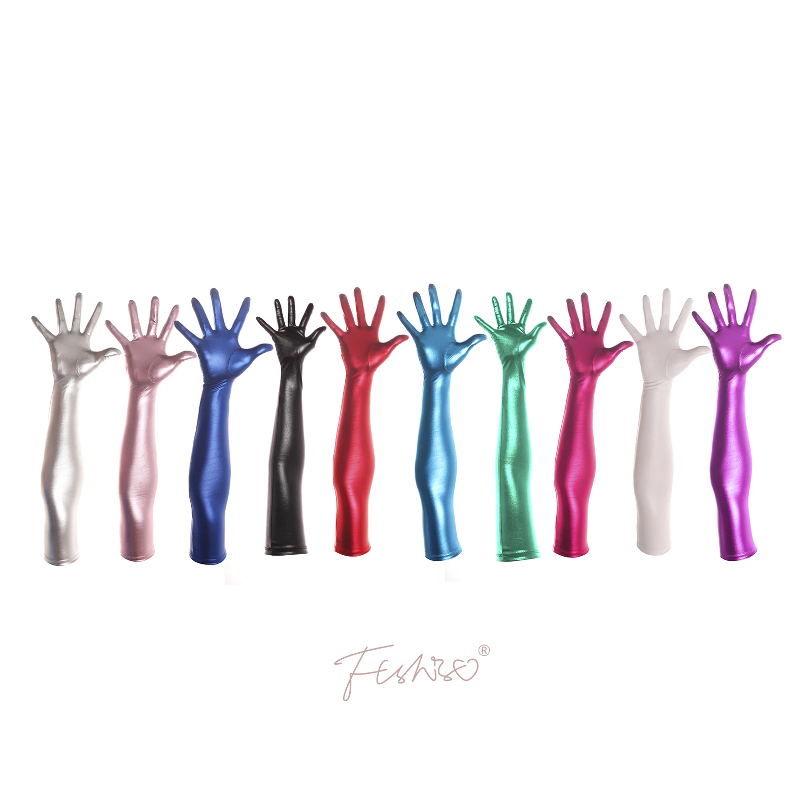 Ftshist Glossy Metallic Color Long Gloves Classic Full Fingers Elastic Elbow Gloves Perfect For Pole Club Halloween Accessories