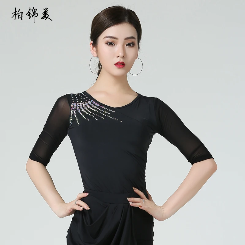 Latin dance shirt female adult clothing new sleeve practice competition national standard modern dance performance hot drill pra