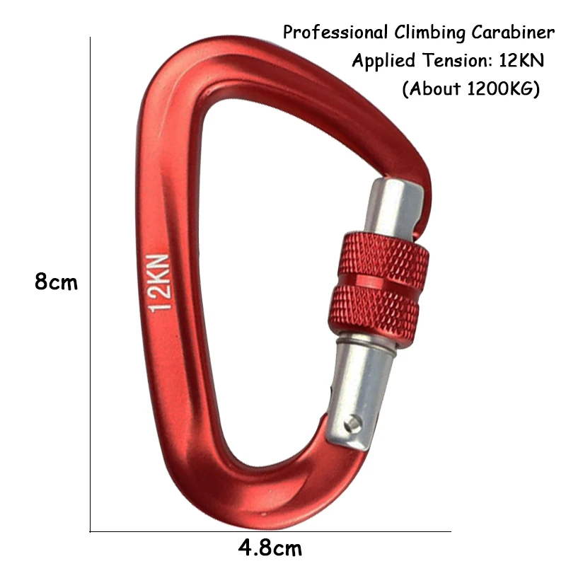 4Pcs Screw Lock D Shape Climbing Carabiner 12KN Multifunctional Fast Hanging Fixed Hook Outdoor EDC Buckles Dog Chain Keychain