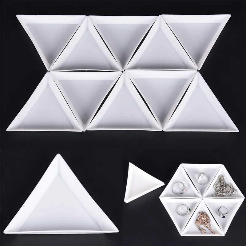 10pcs/lot White Containers Environmental PP Triangle Plate For Jewelry Beads Organizer  For Beads Display Plastic Tray Packaging