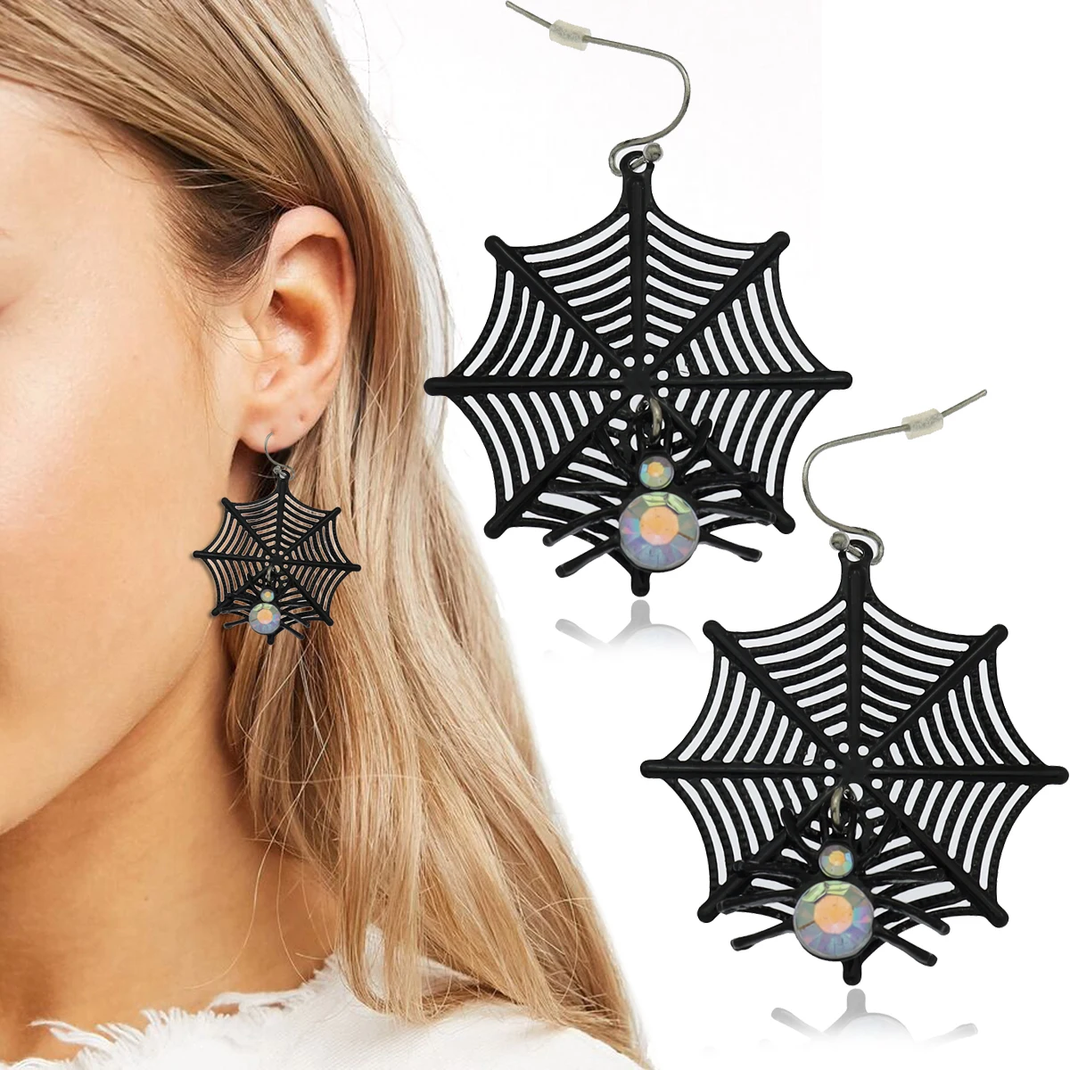 RechicGu Spider Web Cobweb Black Pendant Earrings For Women Halloween Fashion Jewelry Goth Punk Ear Studs Accessories Funny Gift