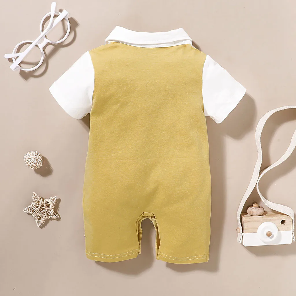 Summer Newborn Baby Boys Romper Short Sleeve Gentleman Tie Jumpsuit Infant Outfits Formal Child Boy Clothes 3 6 9 12 18 Months