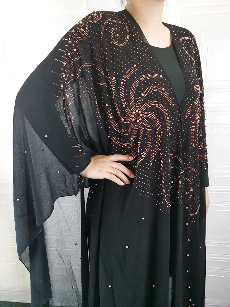 Muslim Abaya Turkey New 2022 Dresses Ramadan Islamic Women Batwing Sleeve Lace Beading Loose Outwear Dubai Arab Long Robe DR-322