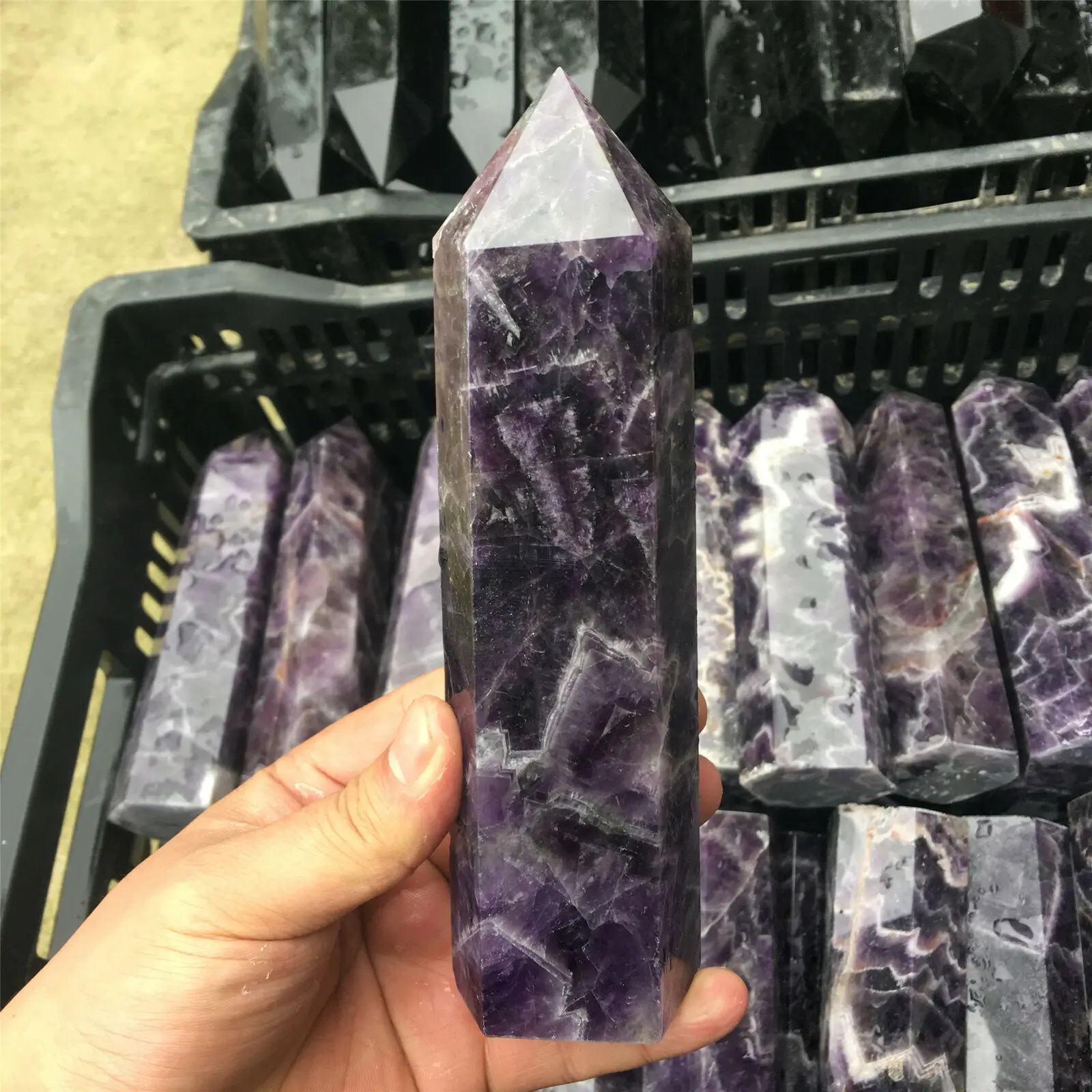 Quartz Crystal Obelisk Wand Heals, Natural Dreamy Purple, 1Pc, 150mm, A1