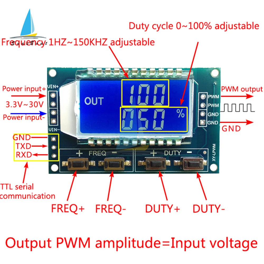 3.3V-30V Signal Generator PWM Pulse Frequency Duty Cycle Adjustable Module LCD Display 1Hz-150Khz PWM Board Module