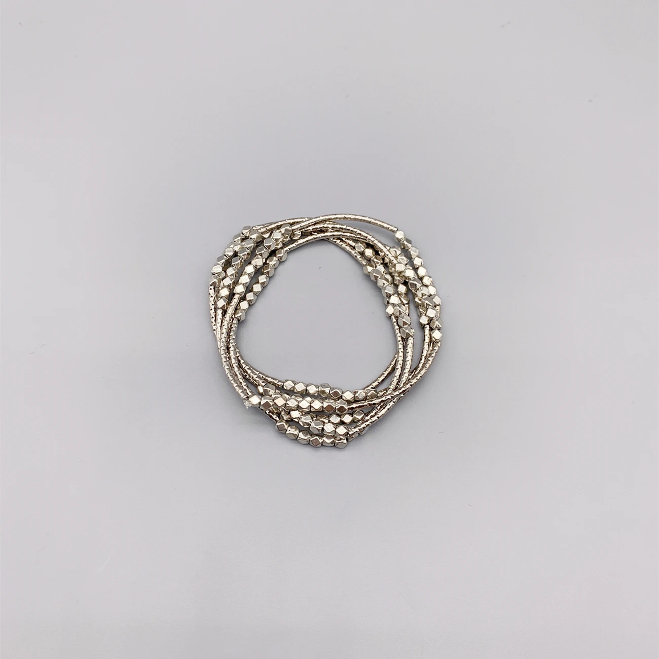 FoLisaUnique 4mm Silver Square Beads Stretchy Necklace Stainless Steel Bars Bracelet Trendy Jewelry