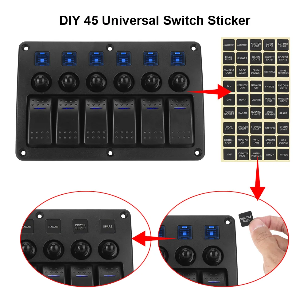 24 V 12 V 6 Gang Licht Kippschalter Panel Tasten Circuit Control Mit Sicherung LED Anzeige Auto Zubehör für Boot Lkw Anhänger – Detail 8