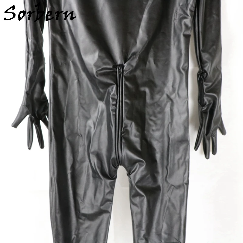 Sorbern czarny matowy Catsuit Unisex wykonane na zamówienie buty płaskie obcasy okrągłe Toe body z rękawiczkami i czapkami niestandardowy pomiar