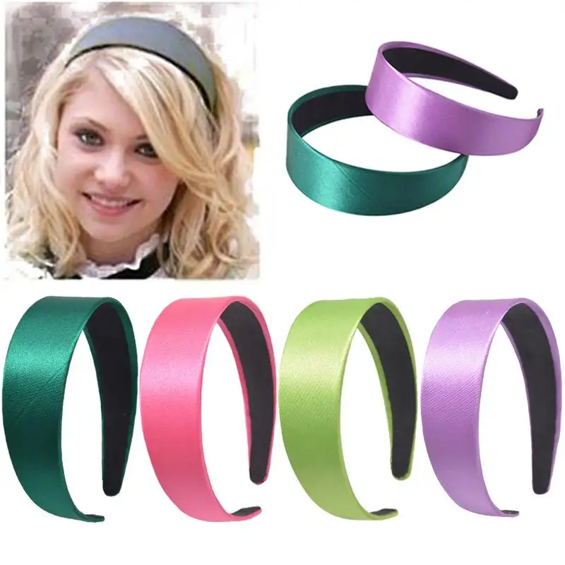 Fashion  Simple Satin Silk  Headbands for Women Girls wide Hair Bands solid Color pink Yellow Bezel Hair Hoop Hair Accesseories