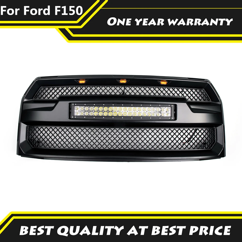 

Off-Road 4x4 Parts Front Bumper Grille With Light Bar Fit For Ford F150 2015-2017 Raptor LED Lights Upper Grille Car Parts