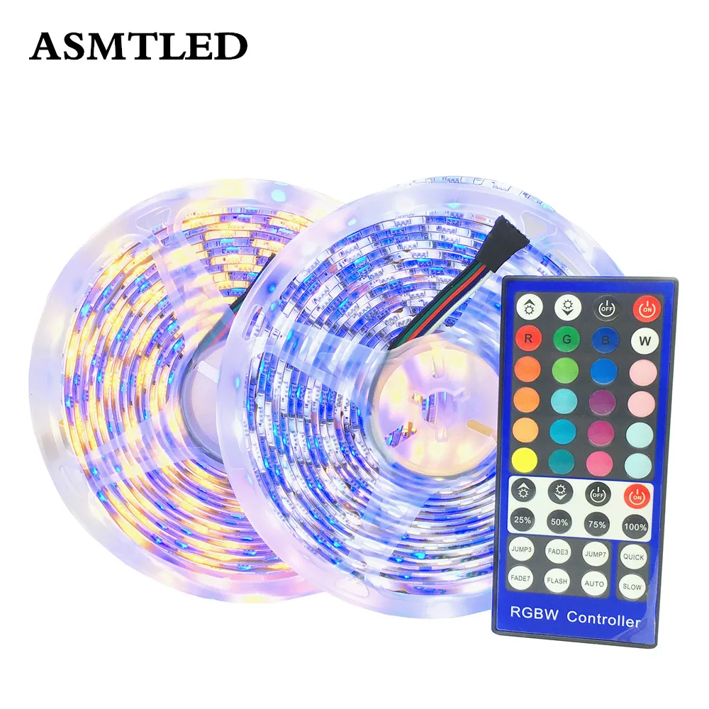 SMD 5050 RGBW RGBWW LED Strip Light 5M 60Leds/m DC12V Tape Ribbon Diode Flexible Waterproof 40keys Remote Controller Adapter set