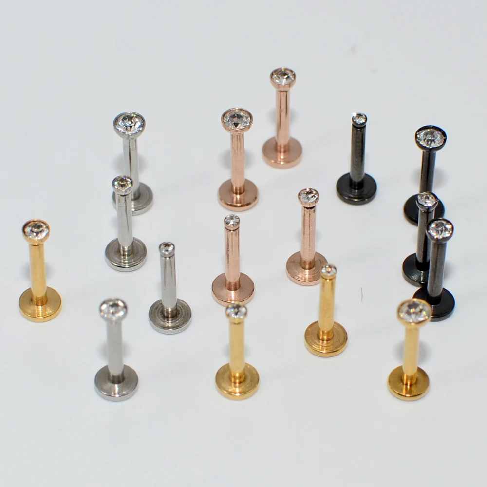 16PCS Wholesale Price Surgical Steel Internally threaded CZ Gem Labret Lip Ring Zircon Ear Tragus Cartilage Earring Piercing 16G