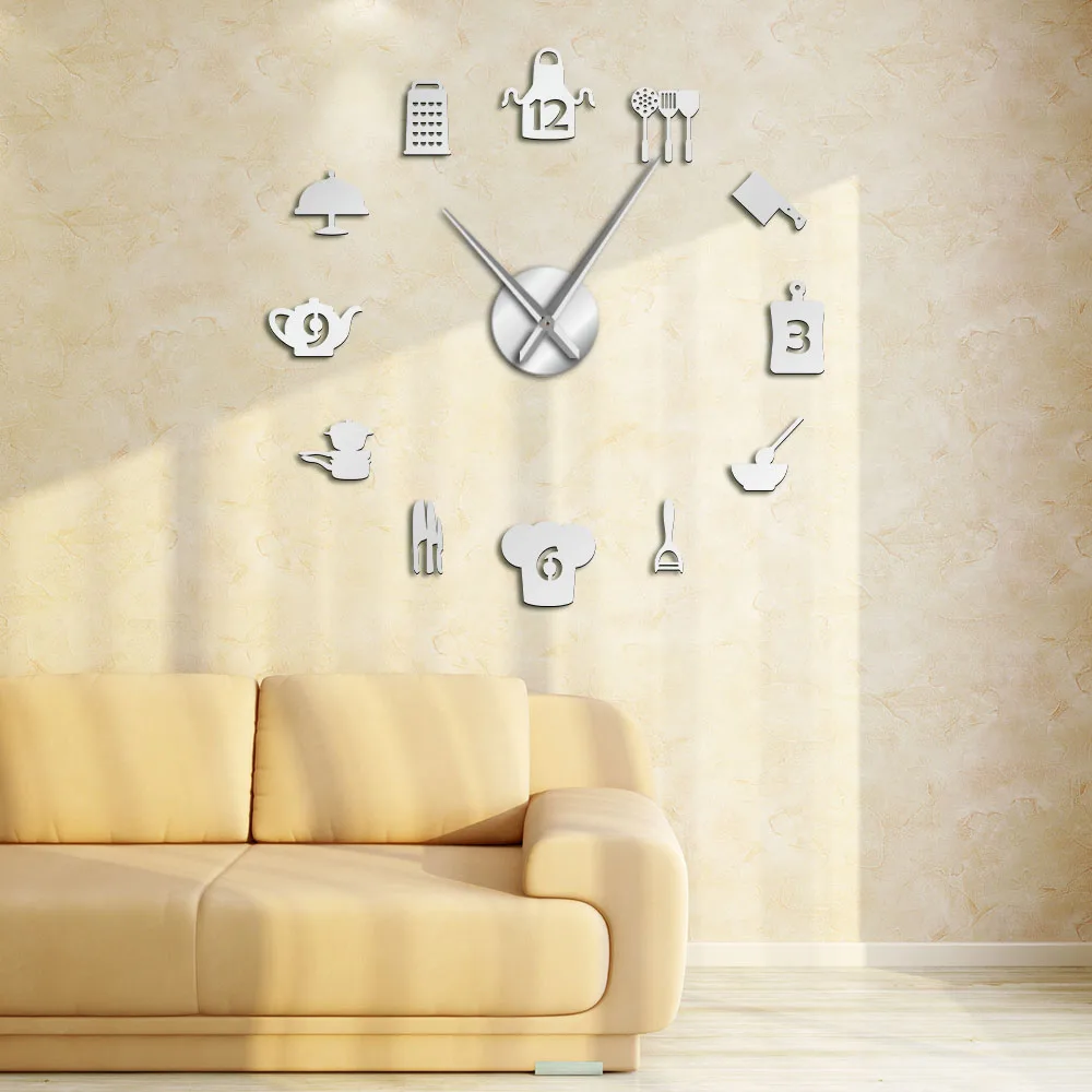 Kitchen Tools DIY Giant Wall Clock Kitchen Utensils Frameless Large Wall Watch Modern Dining Room Kitchen Art Decor Timepiece
