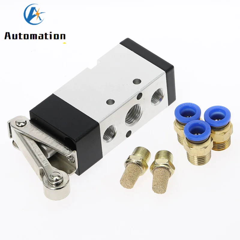MV-09 Roller Lever 2 Position 5 Way Scroll Wheel Mechanical Valve MV522R Air Inlet Outlet 1/4\