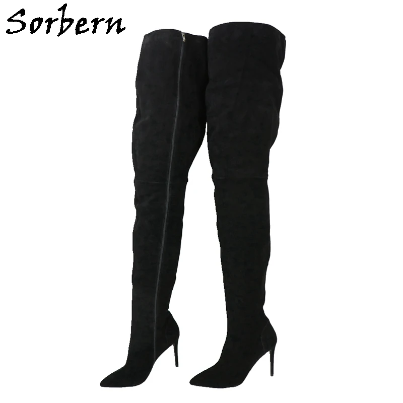 

Sorbern Black Suede Long Boots Women 105Cm Shaft Length Plus Size 17 Feet Length 32Cm Private Orders Unisex Shoes Real Leather