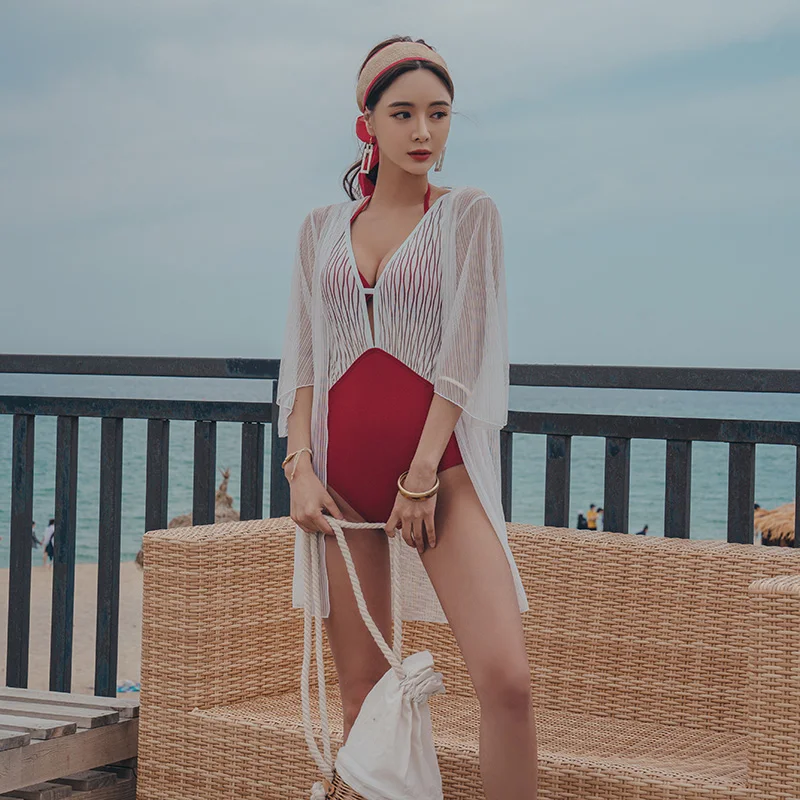 3 pieces sexy Women Swimwear Swimsuit Bathing Suit patchwork Beachwear elegant Monokini solid color monokini