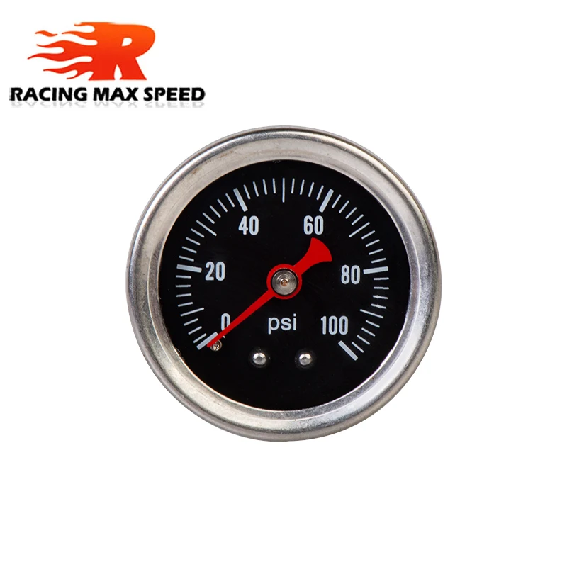 Universal Black Display 0-100 PSI, 1/8 NPT Small Oil Fuel Pressure Gauge, Liquid Filled, Polished Oil Pressure Fuel Gauge for Pe