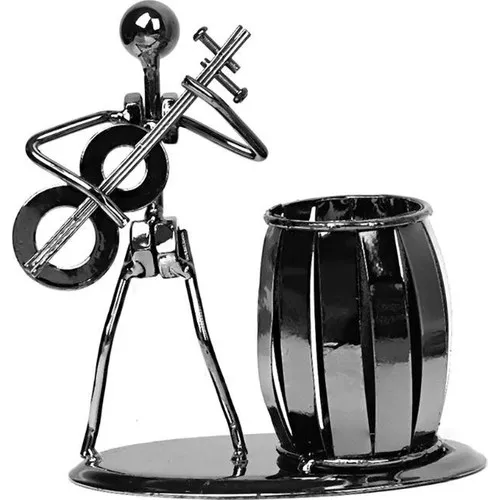 Decorative Plays Guitar Man Metal Penholder Table Ornament