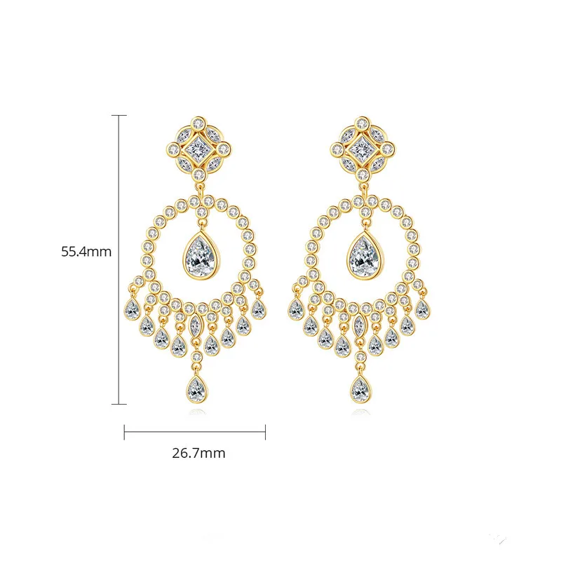 FXLRY Gorgeous Cubic Zircon Earings Fashion Jewelry Long Pendant Tassel Earring for women Bridal Wedding Jewelry