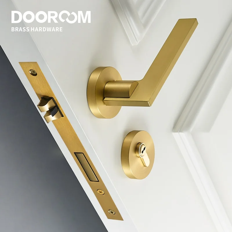 Dooroom Brass Door Lock Set Modern Simple European Interior Bedroom Bathroom Double Wood Door Lever Set Dummy Handle Knob