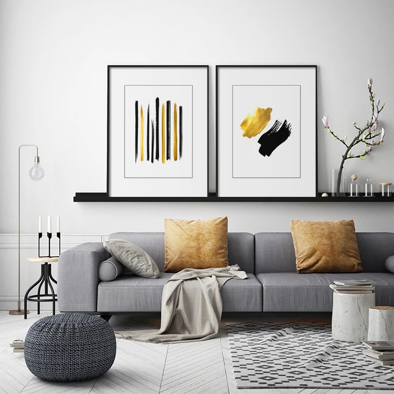 

Nordic Golden Black Line Poster Modern Abstract Canvas Painting Wall Art Print Minimalist Pictures for Living Room Home Decor