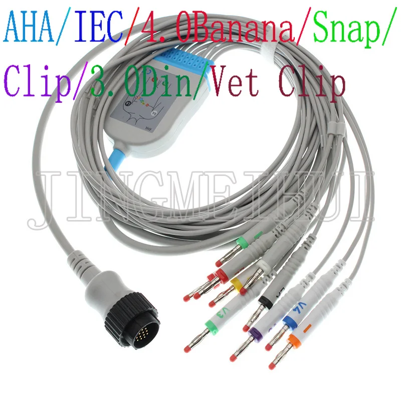 

Compatible with KANZ PC-104/Cardioline ECG EKG 10-Lead cable with 3.0DIN/4.0Banana/Snap/Clip/Animal Vet Alligator clip leadwire.