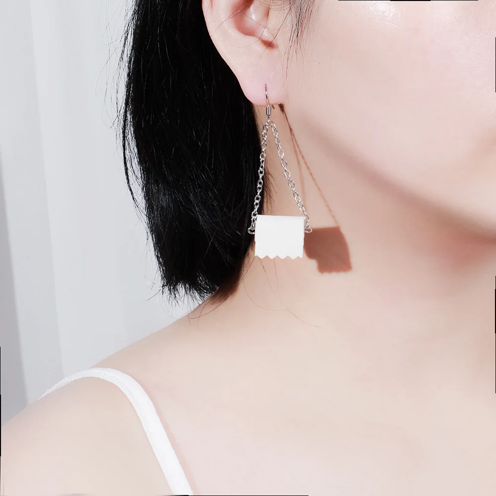 Toilet Paper Drop Earrings Funny Personality Lifelike Creative Harajuku Leather Female Jewelry For Women Girls Gift