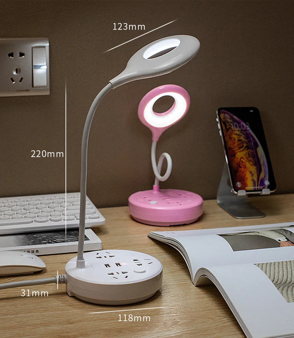 Creative Smart Socket LED Desk Lamp AC220V Socket Converter 2*USB Charging Hole Multi-function Row Lamp Home Décor