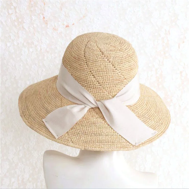 

2024 Summer paper straw hat handmade raffia hat bowtie women's hat cool nice hats for women sun hat beach high quality straw hat