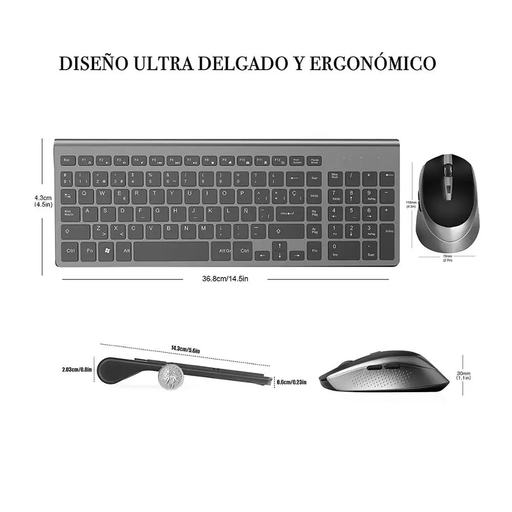 Spain Layout 2.4g  Wireless Keyboard And Mouse Set Ergonomic Scissor Design Keys Compact and Portable with small Numeric Keypad