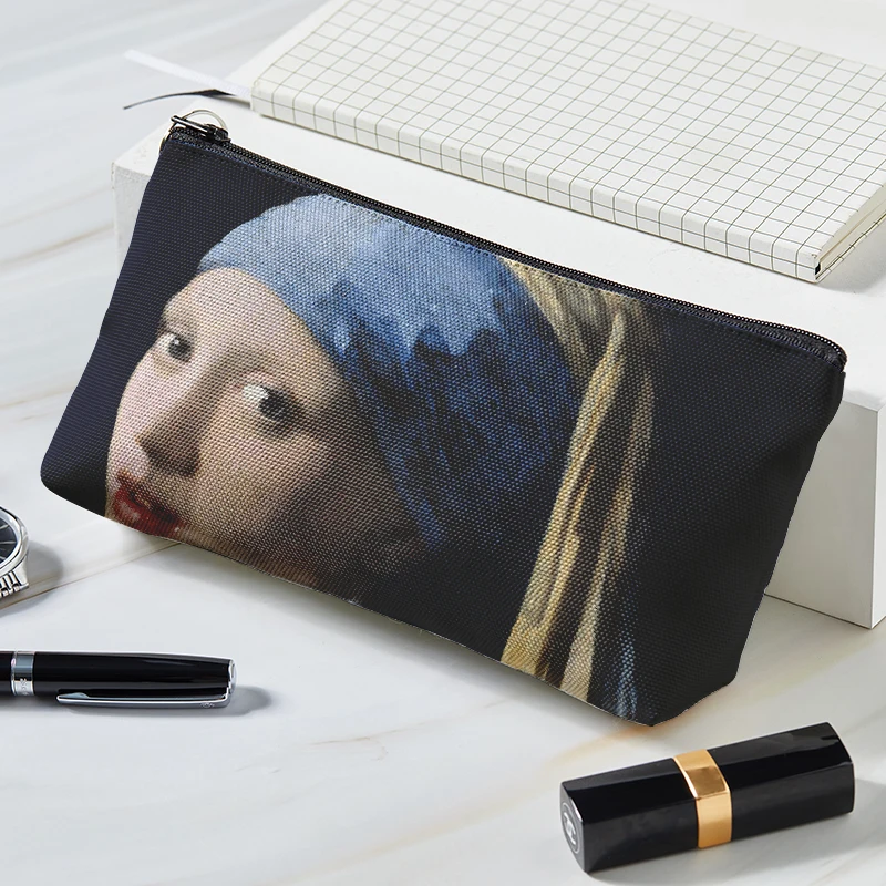 Popular Fashion Makeup Bag  Famous Oil Painting Canvas Cosmetic Bag New Girls Portable Zipper Cosmetic Bag Storage Bag