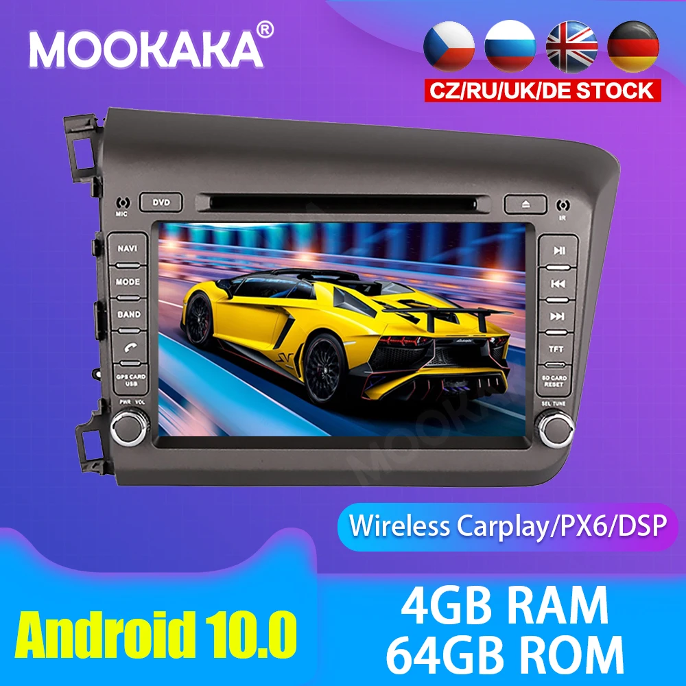 

Android 10,0 Автомобильный мультимедийный DVD-плеер GPS радио для HONDA CIVIC GPS Навигация стерео DSP аудио PX6