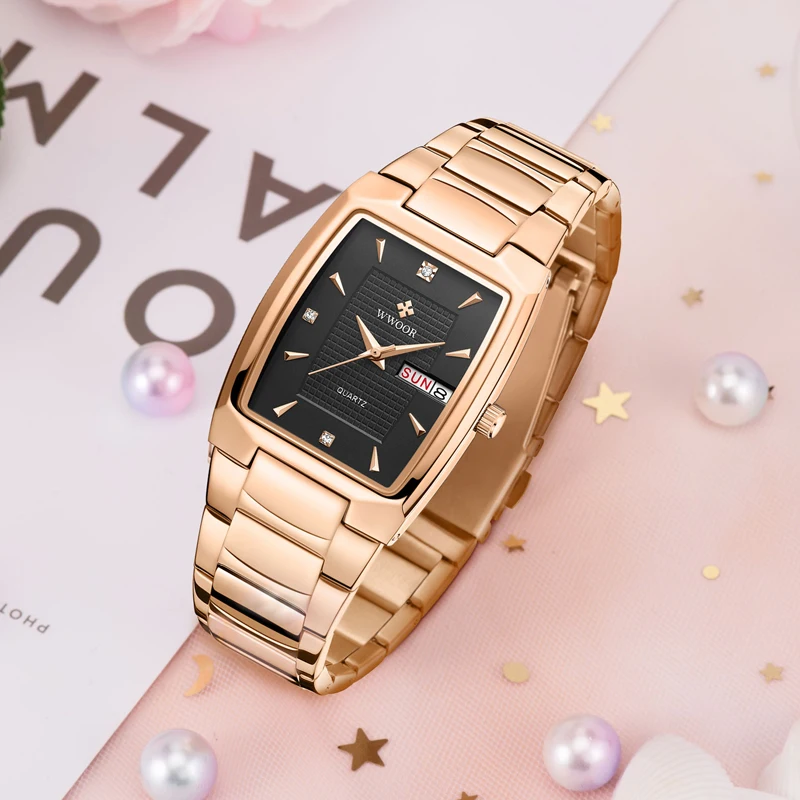 WWOOR Fashion Luxury Woman\'s Bracelet Quartz Watches For Women Casual Waterproof Square Stainless Steel Ladies Wristwatch Gift