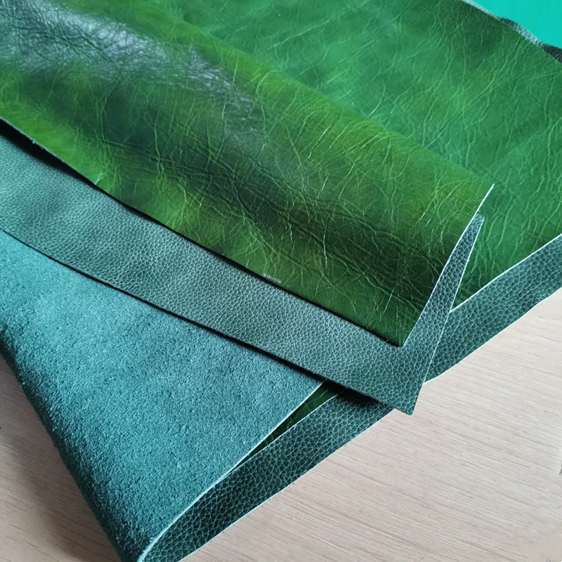 Custom-Made First Layer Cowhide Oil Wax Skin, Green Leather Sofa, Bedside Soft Bag Seat, Plain Soft Leather Fabric