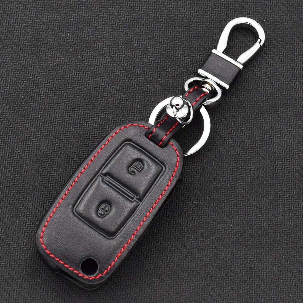 2 Buttons Leather Car Key Case For VW Amarok Golf Mk4 Mk5 Citi Crafter Lupo Transporter Seat Altea Alhambra Folding Remote Cover