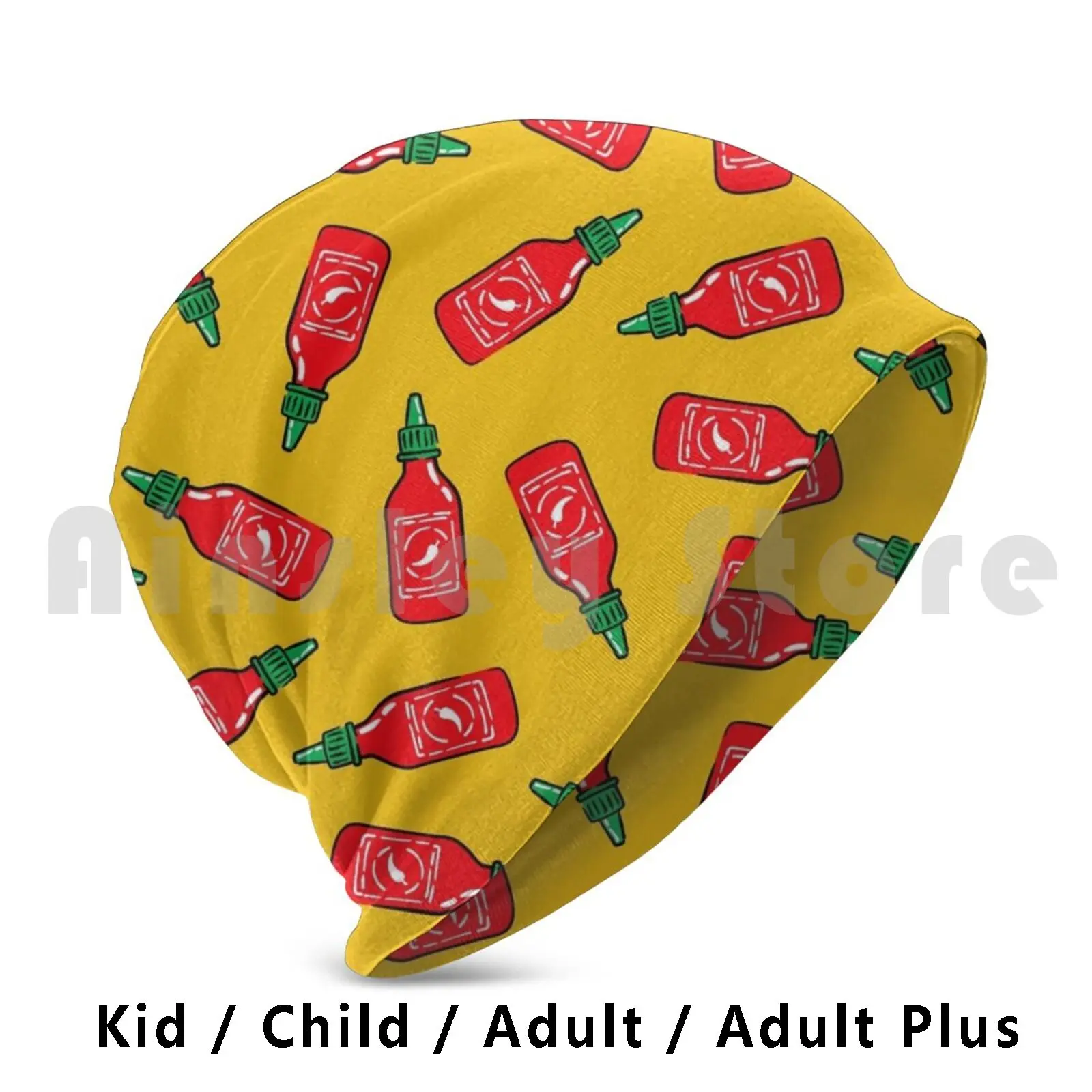 Sriracha Sauce-Yellow-Hot Chili Sauce Beanies Knit Hat Hip Hop Sriracha Sauce Hot Chili Sauce Polka Dots Little