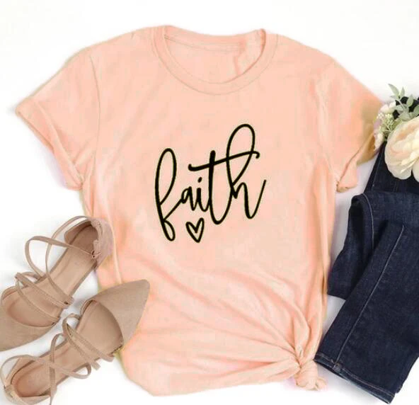 

Faith Heart T-Shirt Short Sleeve 100% Cotton Slogan Tee Stylish Funny O-Neck Christian Bible Verse Tops Faith Jesus Tumblr Shirt