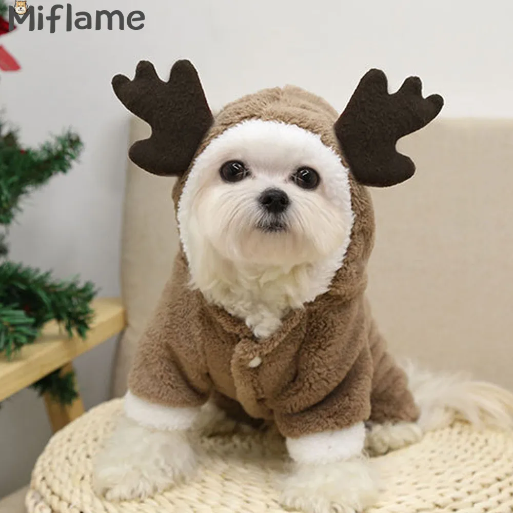 Miflame Christmas Small Dogs Clothes Fleece Puppy Sweater Party Dog Hoodies Pomeranian Spitz Winter Warm Pets Dogs Cats Clothing