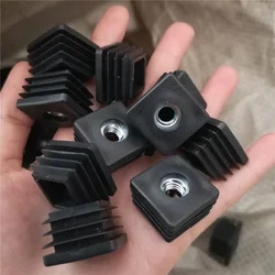 Black Plastic Blanking End Cap 25x25mm Square Caps Pipe Tube Inserts With M6 M8 M10 Metal Thread