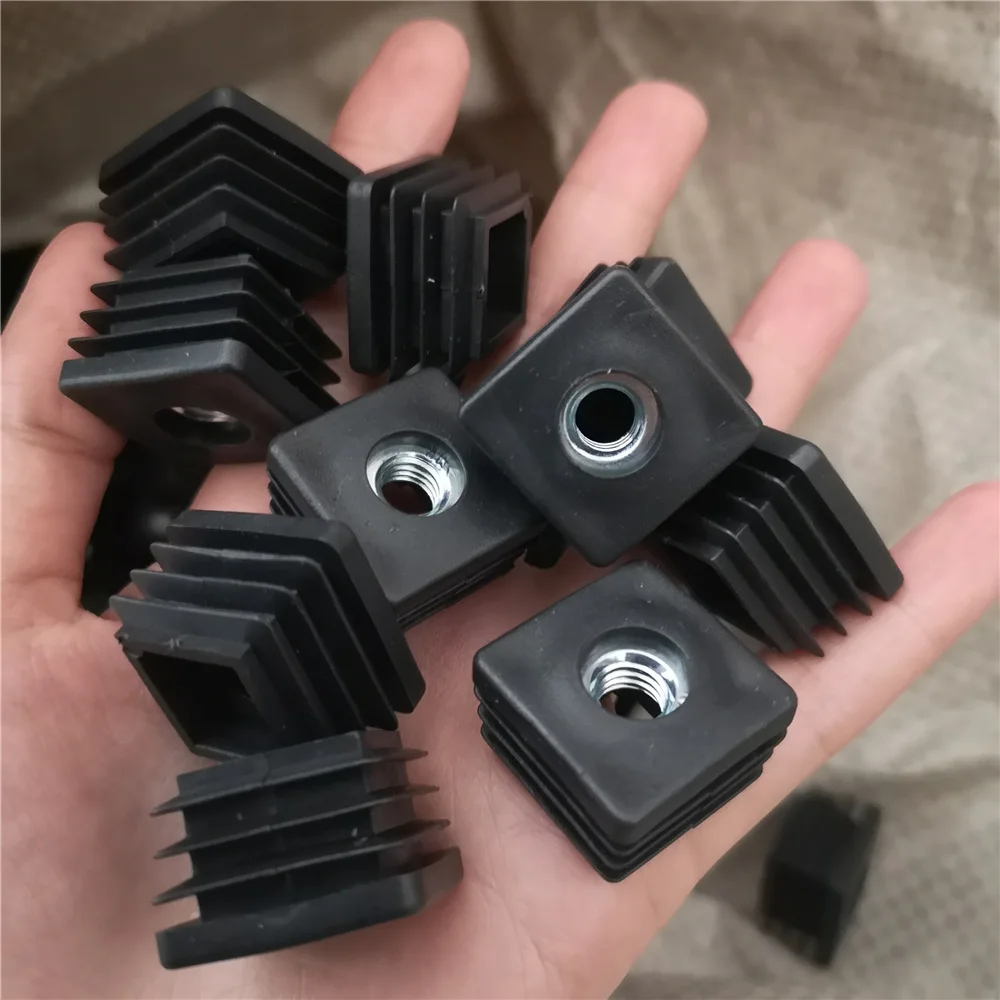 Czarna plastikowa zaślepka zaślepka 25x25mm kwadratowe zaślepki wkładki do rur z gwintem metalowym M6 M8 M10