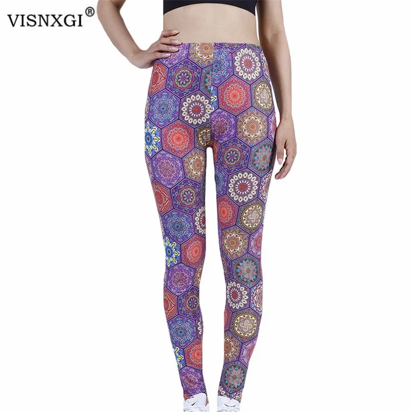 

VISNXGI Sexy Women Leggings Push Up Fitness Slim High Waist Mujer Ankle-Length Hexagon Floral Print Sportswear Pants Dropship