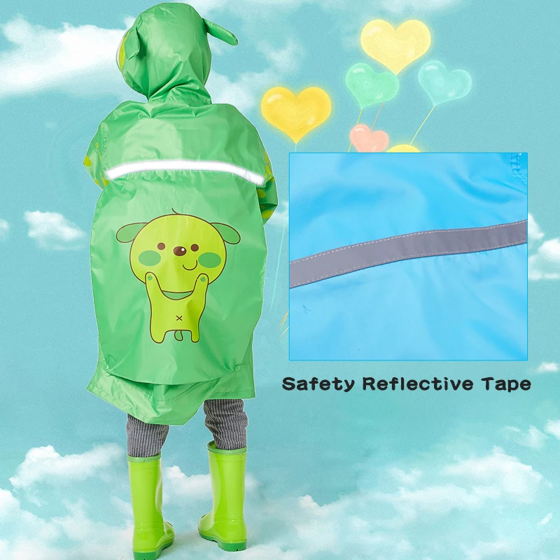 QIAN Raincoats Kids Suit Girls Rain Coat Schoolbag Cover Hooded Children Rain Poncho Cartoon Rainwear 3-10 Years Old Fashionable