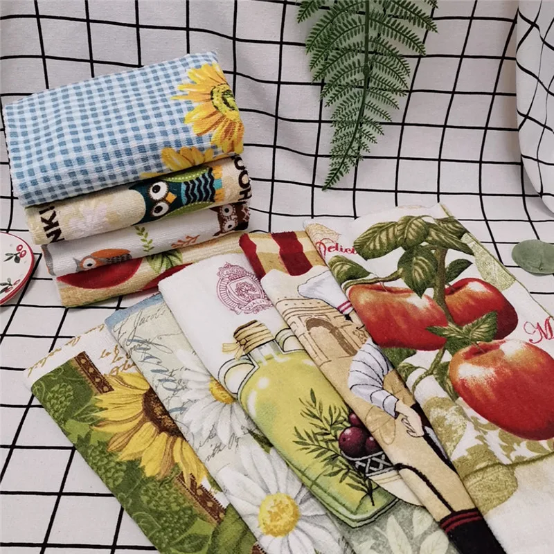 1Pc 38x63cm Bunte Blume Gedruckt Baumwolle Tee Handtuch Küche Geschirrtuch Wasser Absorption Haushalt Reinigung Tuch – Detail 1