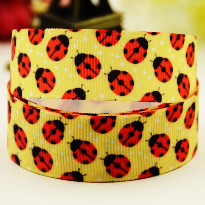 

22mm 25mm 38mm 75mm ladybug Cartoon printed Grosgrain Ribbon party decoration 10 Yards X-02957