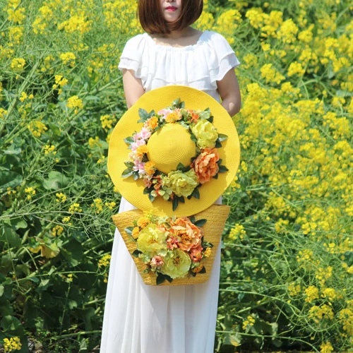 Sac à main en paille multicolore pour femmes, fourre-tout bohème, vacances d\'été, photographie, design original, mode, tissé, rotin, fleur, sac de