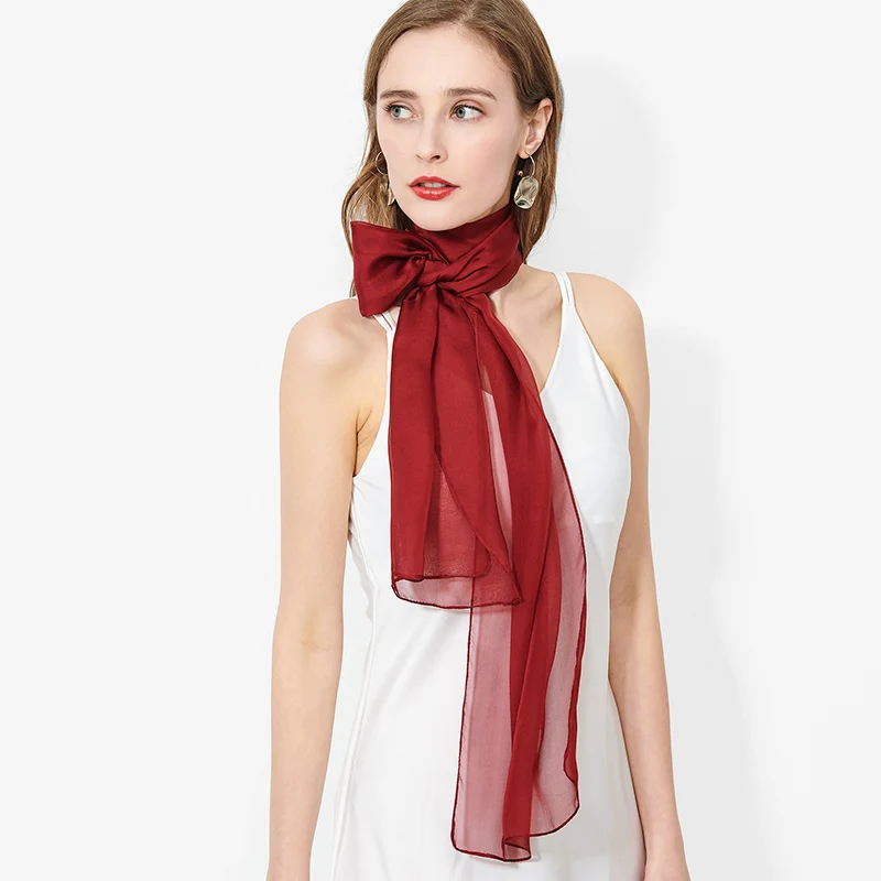 100% Real Silk Chiffon Scarf Women Kerchief Soild Black Pure Natural Silk Neck Scarf Long Shawls Thin Silk Foulard Femme180x30cm