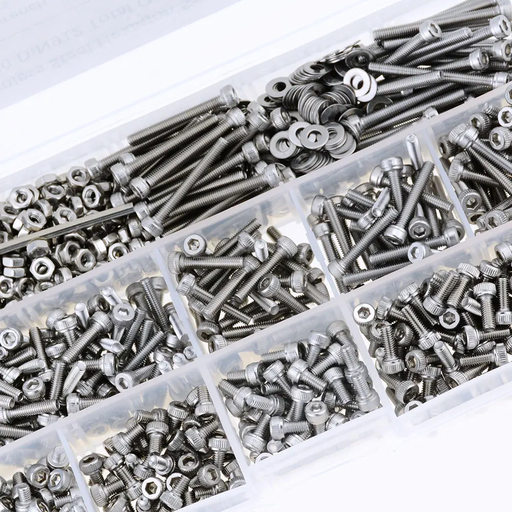 

1110pcs/Box DIN912 M3 304 Stainless Steel A2-70 Hexagon Socket Head Cap Screws Bicycle Hex Bolts Assortment Kit Set