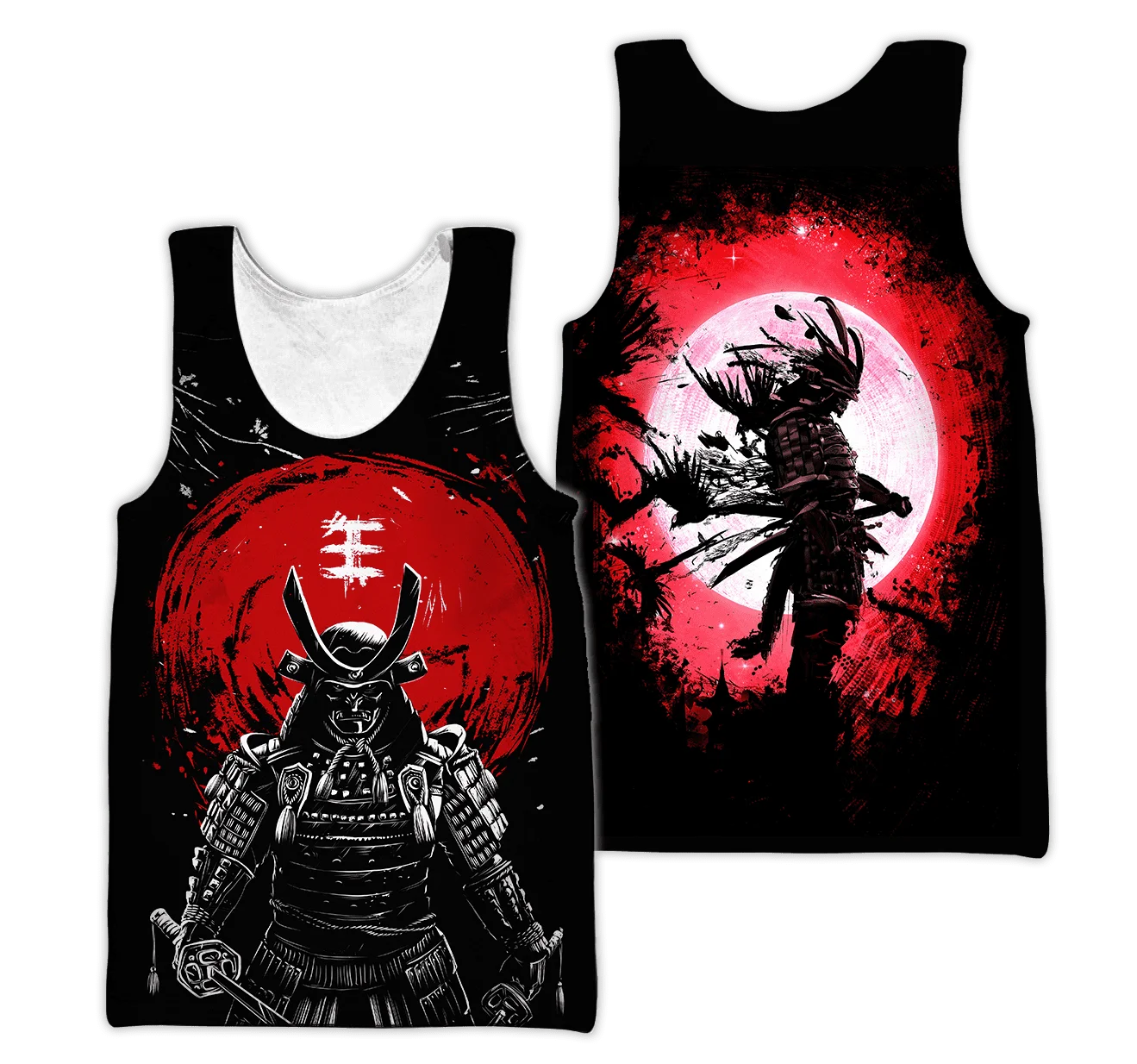 Samurai Oni Mask Tattoo 3D All Over Printed Men vest Summer Harajuku Sleeveless T-shirt Unisex Casual Polyester Tank Tops BX-63