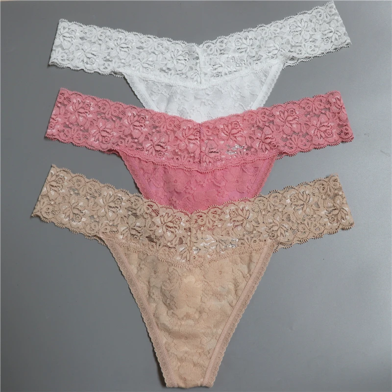 Tangas de encaje sin costuras para mujer, lencería femenina Sexy, Tanga con parte trasera en T, bragas, ropa interior, 3 uds.